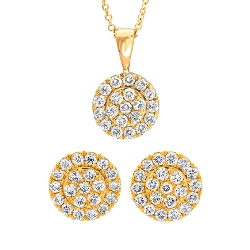 סט עגילים ותליון עגולים 1.5 קראט יהלומים טבעיים